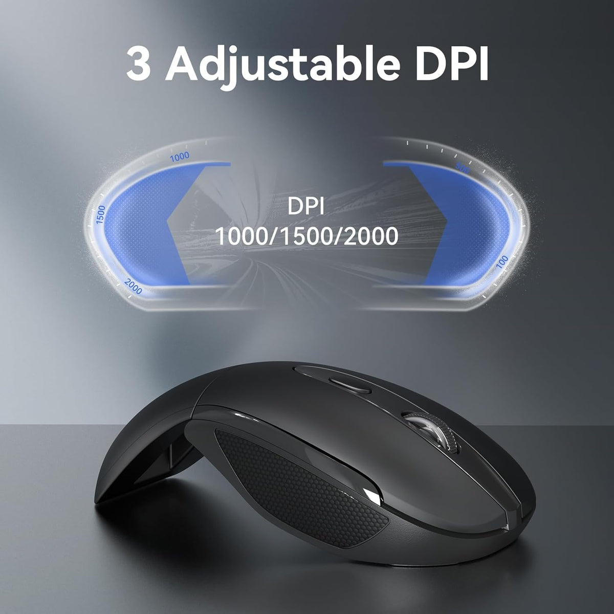 TECKNET 2.4G 3 2000/1500/1000 2-Year Folding Wireless Mouse, Travel Mouse Portable Adjustable DPI Compatible