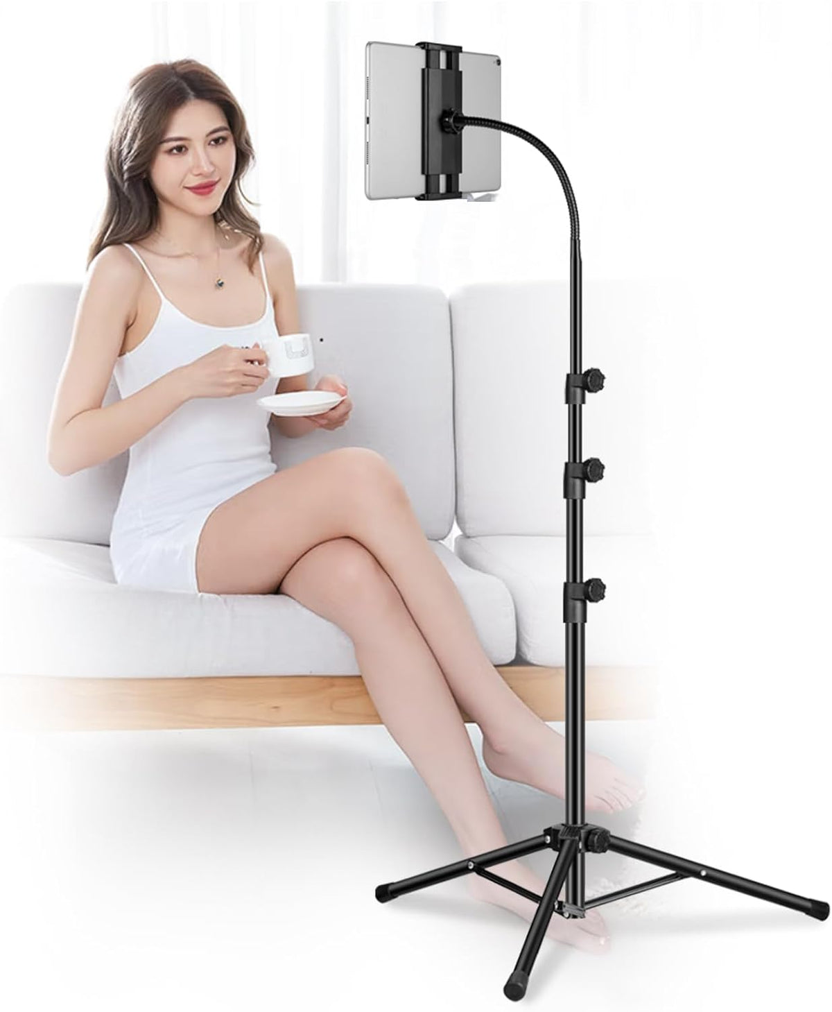 Awlbstruse 65" 360 4.5-12.9 Inch Ipad Tripod Stand, Gooseneck Height Adjustable Floor Stand with Rotating iPad Tripod