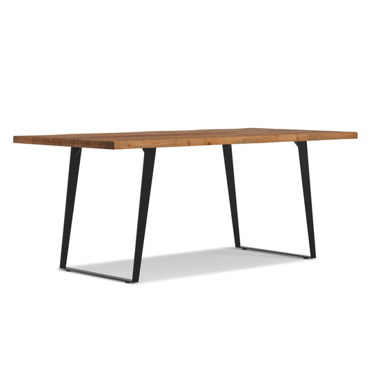 SIMPLIHOME Delta Dining Table - 72 inch Wide Solid Acacia Wood Rectangular Table in Natural, Modern Industrial Style for Dining Room or Kitchen with Black Powder-Coated Iron Base, Seats 6