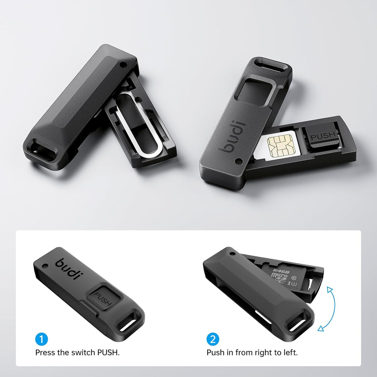 BUDI Sim Card Tray Pin Eject Removal Tool Needle Opener Ejector with SIM/TF Card Storage Small Box