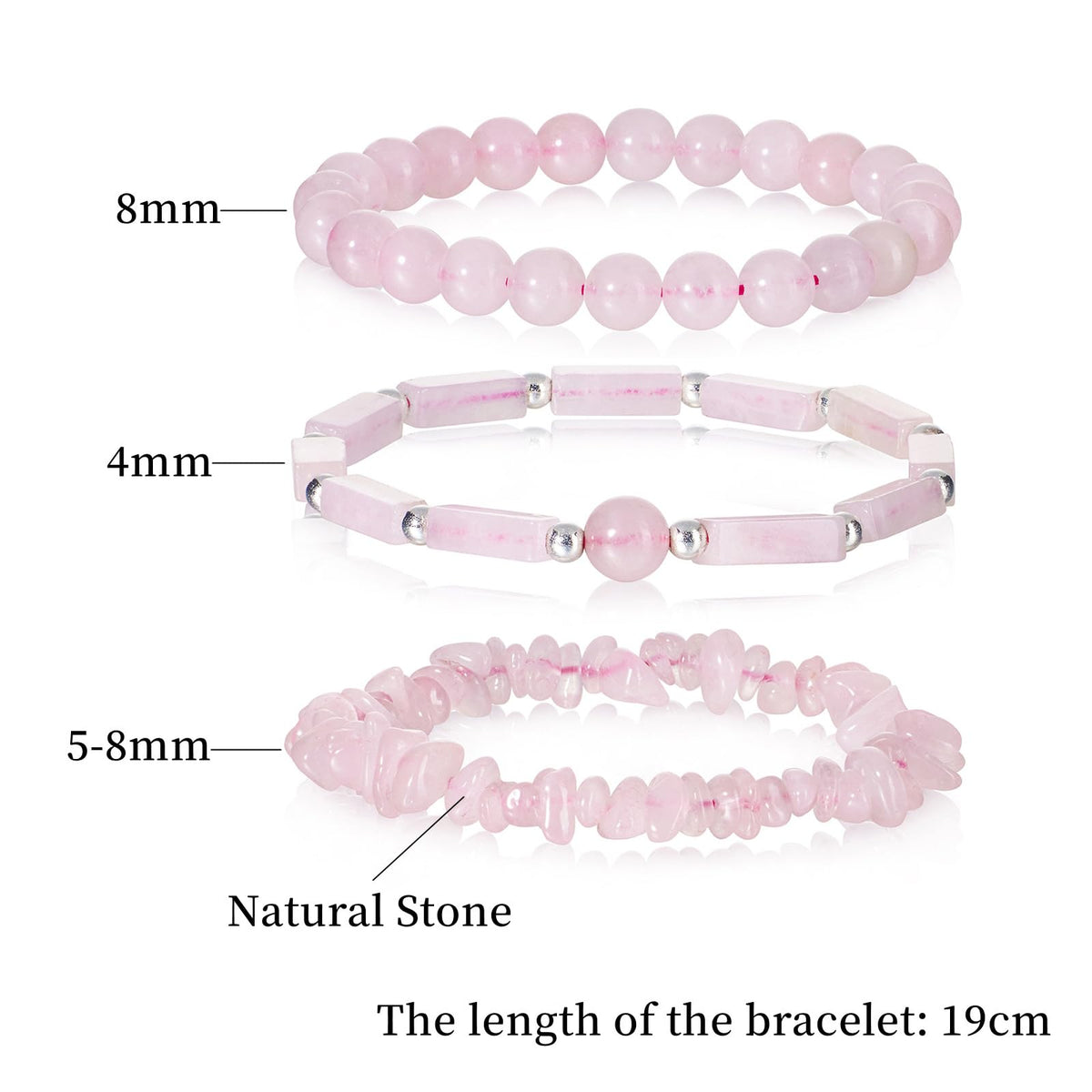 IVY TAILI 3Pcs Rose Quartz Bracelets for Women 8mm Pink Quartz Bracelet Natural Stone Beaded Bracelets Handmade Stretch Gemstone Bracelet Healing Crystal Healing Jewelry Gifts for Women Girls