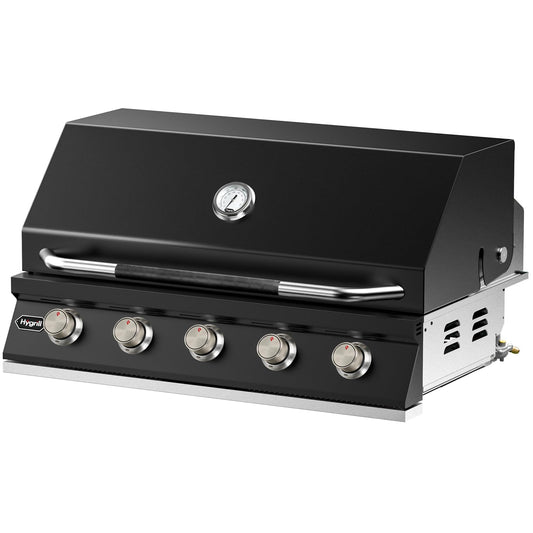 Hygrill STD Series 40-Inch Built In Grill for Natural Gas, Stainless Steel Outdoor Kitchen 5-Burner Grill Head, Black