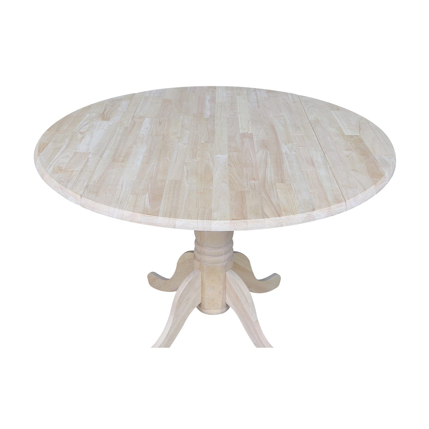 IC International Concepts, Round Dual Drop Leaf Pedestal Dining Table, Solid Real Wood, Sturdy Parawood, Dimensions 42"D x 42"W x 29.5"H, 40lbs Capacity, Paint/Stain Ready, Unfinished