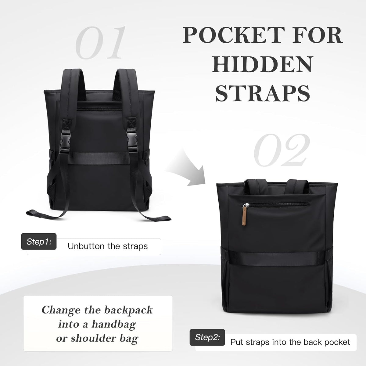 Backpack Backpack Leisure,16 Inch,Black Convertible Laptop for Women Men Carry on Tote Teacher Bookbag for College Work