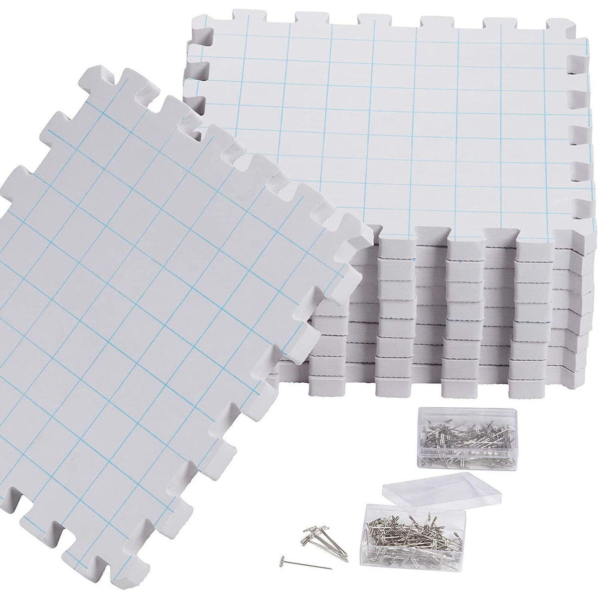 Juvale Foam Blocking Pad Set for Knitting & Crochet - 9-Pack 12.5 x 12.5 in, 0.7-in Thick, Blue - with 200 T-Pins & Storage Bag - Yarn Blocking Kit for Knitting & Crochet