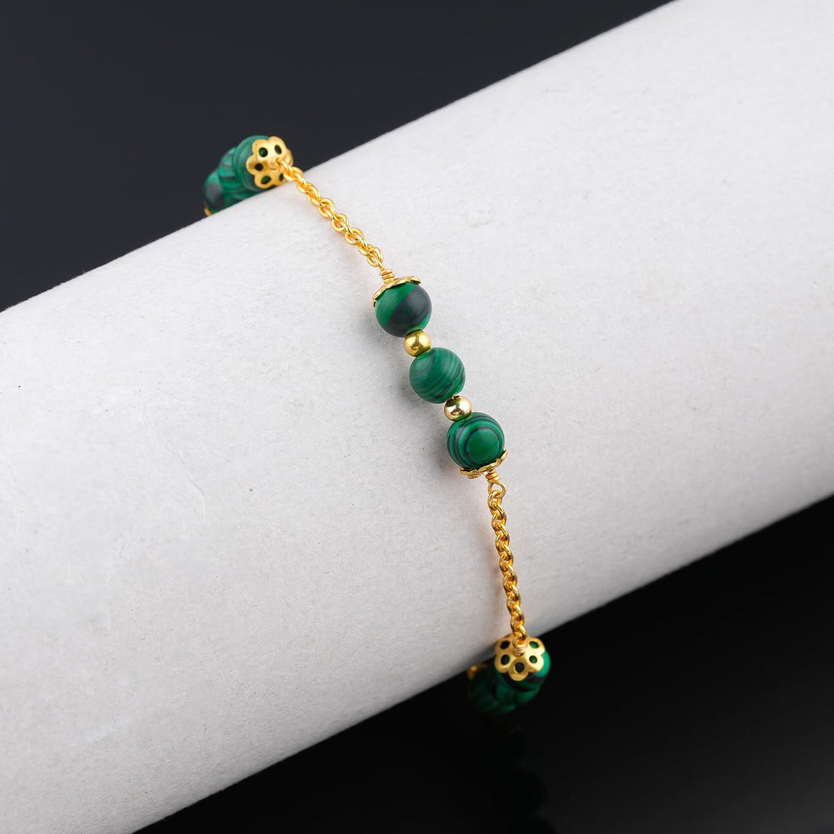 JEWEL OF ROCKS Stylish MALACHITE Bracelet, Handmade Craft, Beads Bracelet, Chakra Healing Bracelet, Gemstone Women Jewelry, Hypoallergenic Gold Plated Brass Bracelets 8" inch