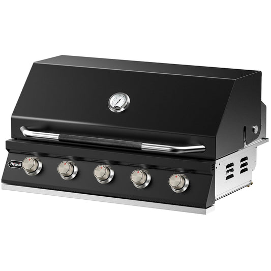 Hygrill STD Series 40-Inch Built In Grill for Liquid Propane, Stainless Steel Outdoor Kitchen 5-Burner Grill Head, Black