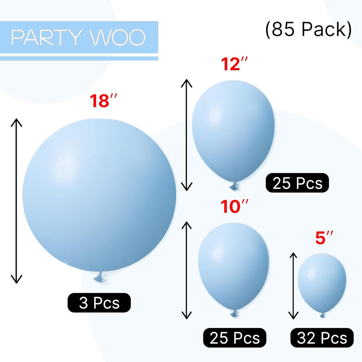 PartyWoo Light Blue Balloon Arch Kit - 85 Pcs in Various Sizes for Baby Showers & Birthdays | Aqua Blue Decor