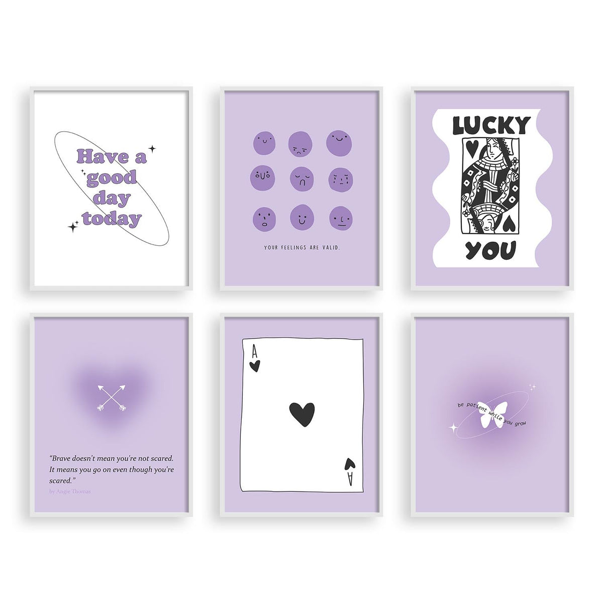 heilkee Purple Preppy Wall Decor Pastel Purple Aura Gradient Poster Trendy Funky Prints Inspirational Quotes Wall Art Set of 6 Spiritual Gifts for Women(UNFRAMED 8x10in)