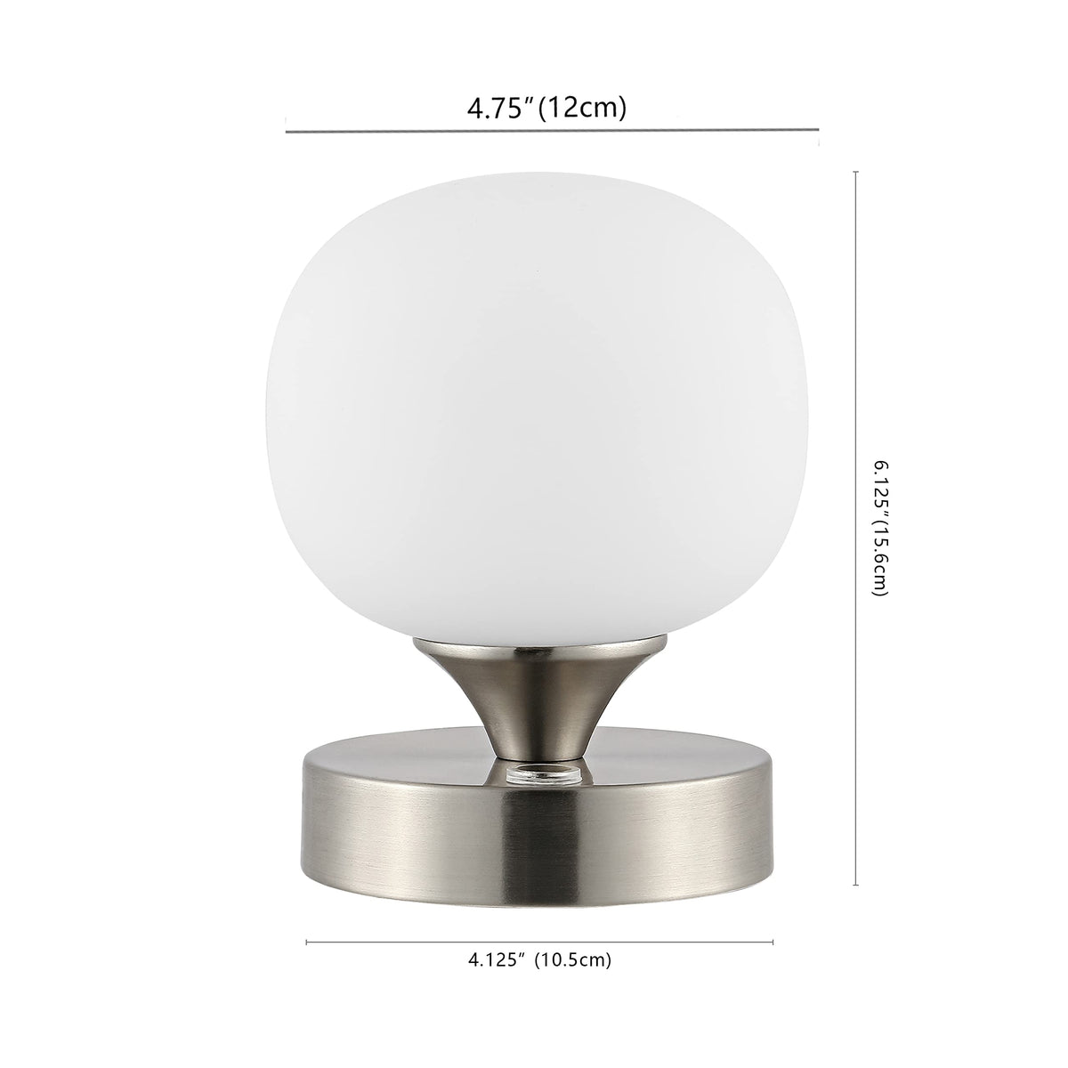 JONATHAN Y 6.13" Nickel/White Modern Cordless Rechargeable LED Table Lamp, Frosted White Glass Shade, Touch Dimmable Mini Accent Light for Bar, Bedroom, Nightstand (JYL7112B)