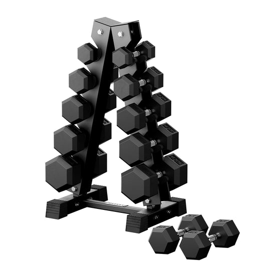 RitFit 350LB Rubber Hex Dumbbell Sets with Weights Rack, Multiple Color Choices Available, Great Gym Equipment for Home, Strength Training, Workouts，Black