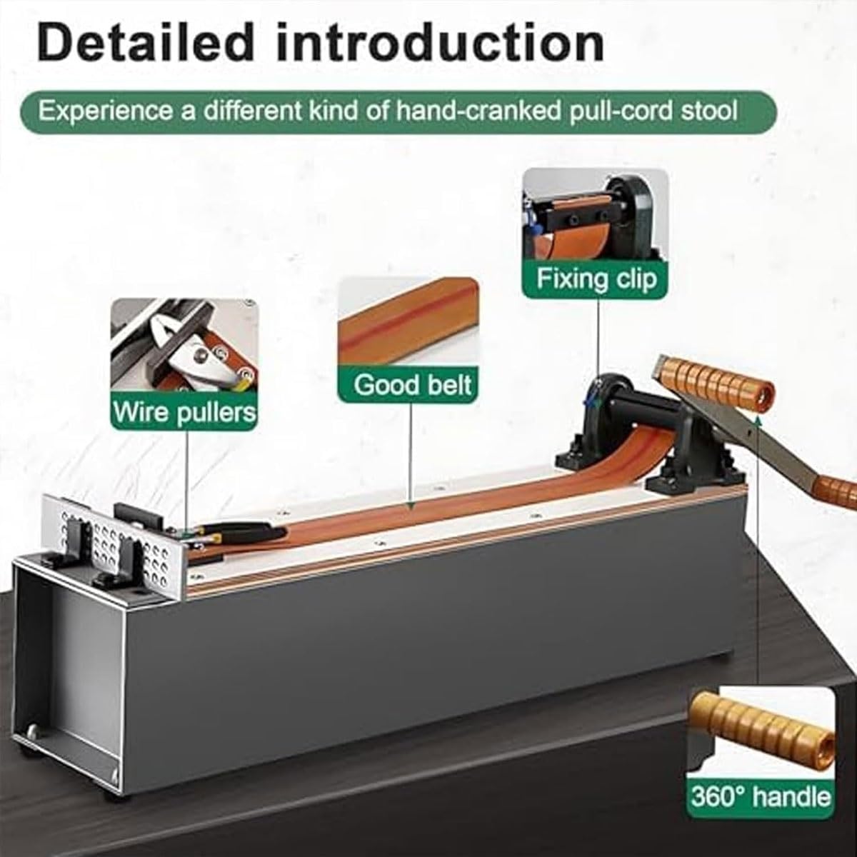 QUGURLID Manual Wire Drawing Bench,Jewelry Wire Pulling Machine w/Steel Frame and Leather Belt,Jewelry Craft Tool w/Removable Handle,for Earrings Repair,Bracelet Making