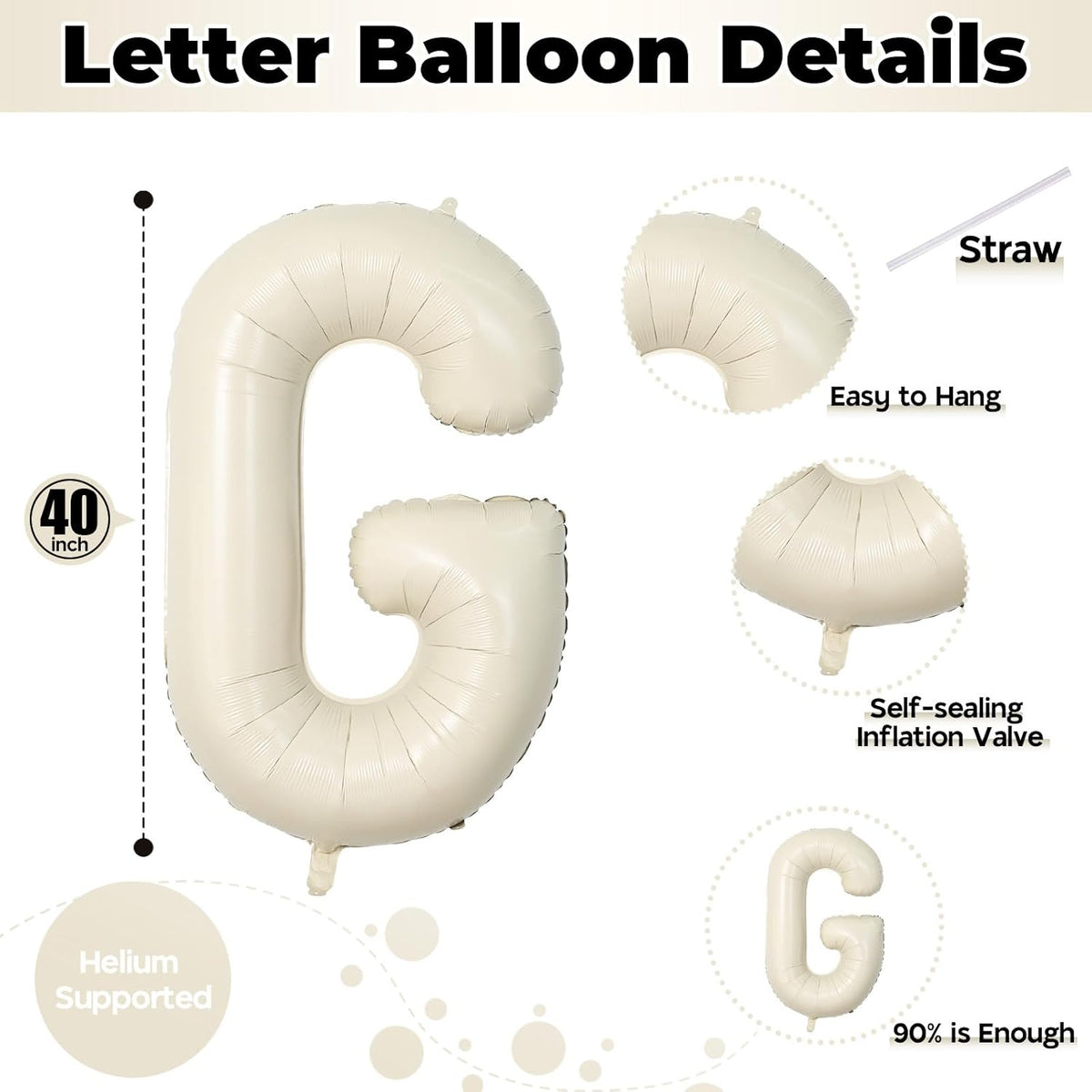 Skiennix 40-Inch Custom Letter Balloon - Giant Cream White Alphabet G Foil for Birthday Parties