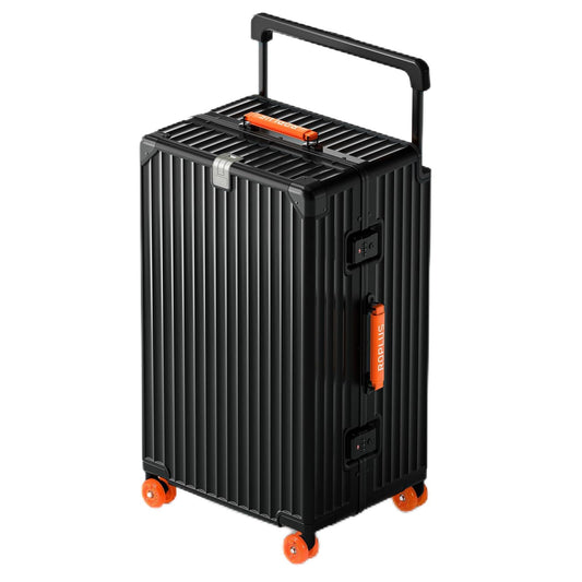 ROPLUS Aluminium Frame Checked- In Luggage with Smooth Jelly Wheels, Hardside Zipperless Rolling Suitcase with TSA Lock (BlackOrange, 28-Inch)