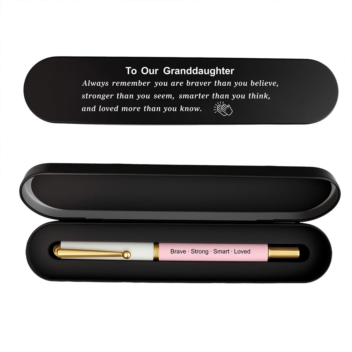 iyaone Granddaughter Gift, Engraved Pen with Encouraging Quote Box, Graduation Birthday Gift for Granddaughter，Black Gel Ink Pen