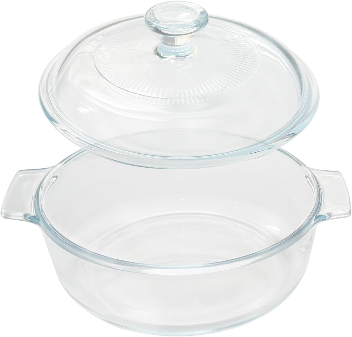 Skiennix Small Tempered Glass Casserole Dish - Round Baking Dish with Lid, 0.8L, Clear