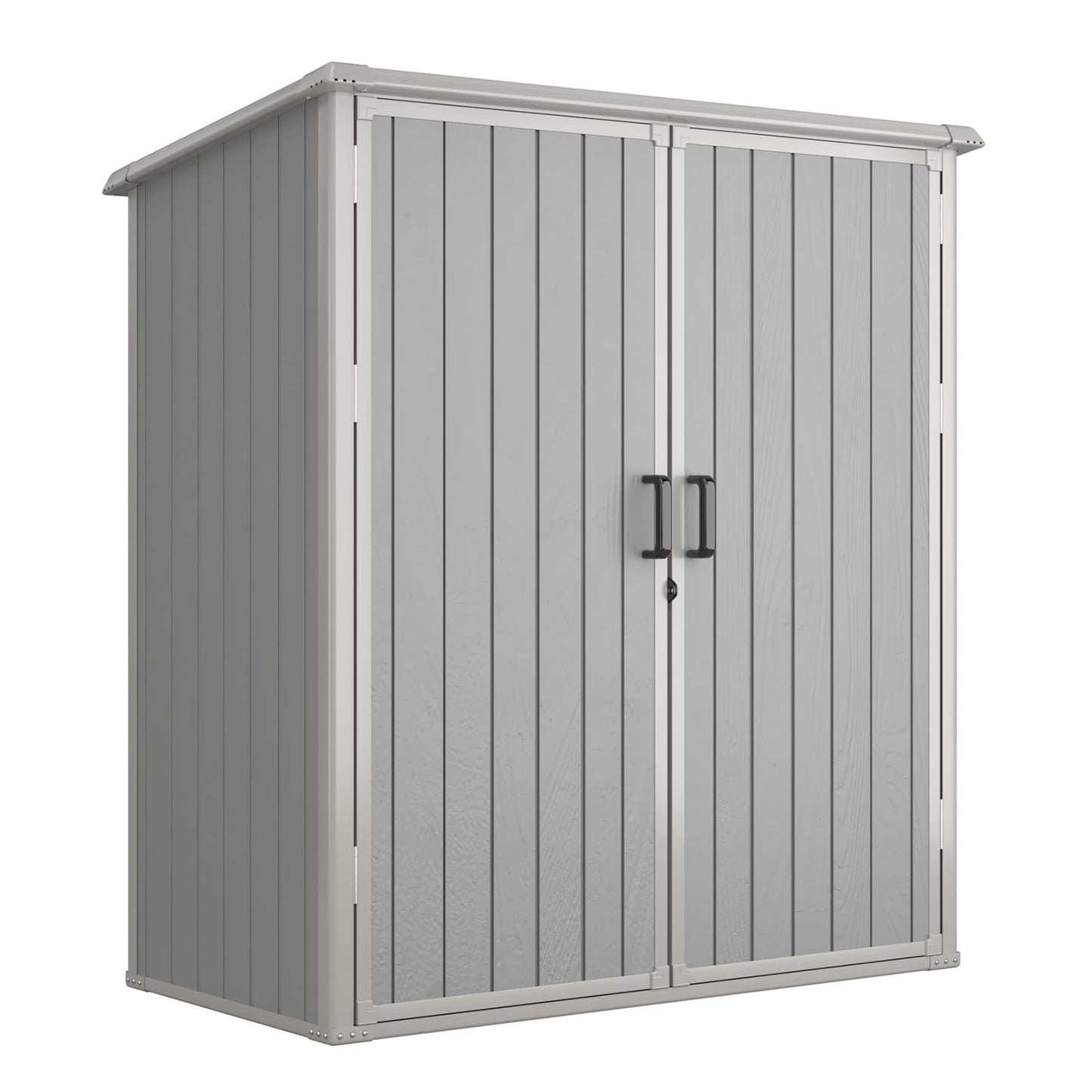 Aoxun 5x3 FT Outdoor Storage Shed, Plastic Garden Resin Shed with Floor for Patio, Lawn, Outdoor Storage Cabinet with Lockable Door for Bike, Tools, Garbage Can, Grey