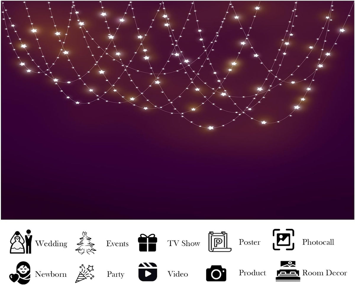 LidyMini 8x8ft Fabric Purple Star String Light Backdrop Dreamy Glowing Night Background Prom Party Decorations Home