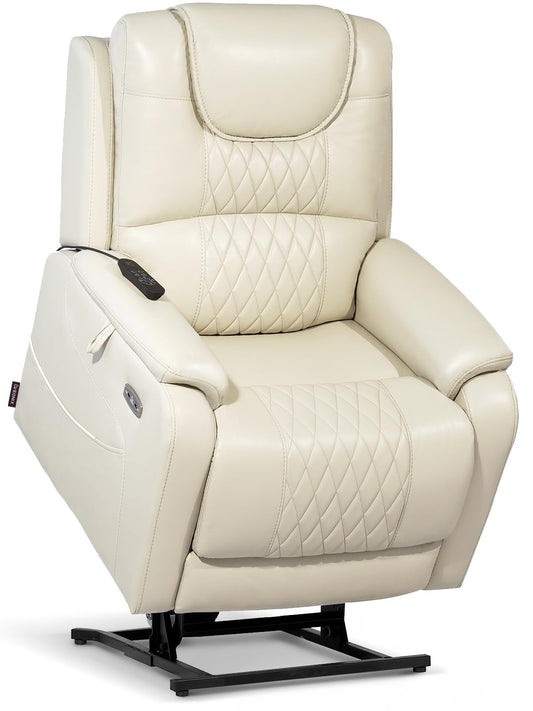 EONIX Triple Motor Lay Flat Power Lift Recliner Chair for Elderly with Massage, 400lbs Electirc Lift Chair for Living Room, Independent Adjustable Backrest Headrest, Extended Footrest, Cream White