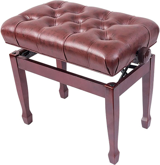 KUYBTU Piano Stool Piano Bench Dressing Table Stool Soft Genuine Leather Piano Stool Adjustable Music Piano Bench, with Solid Hard Wood Construction, 55 X 34 X 47-57Cm, Mahogany