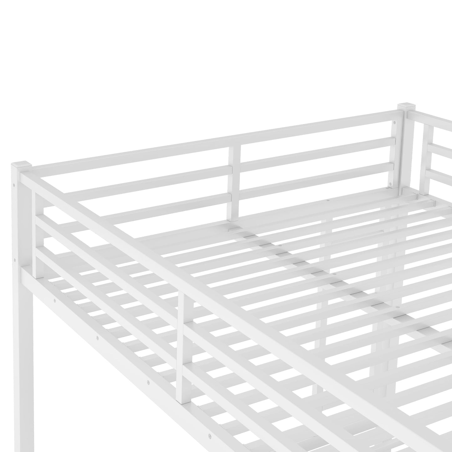 Bellemave Queen Over Queen Size Bunk Bed with Guardrail for Teens and Adults, Metal Bunk Bed Frame with 2 Ladders and Under Storage for Dorm and Bedroom, Noise Reduced, No Box Spring Needed, White