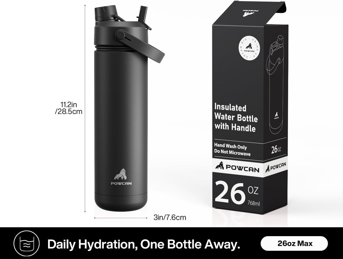Skiennix 26 oz Insulated Water Bottle - Leakproof Design with Silicone Boot & Straw Lid | Perfect for Sports & Travel (Black)