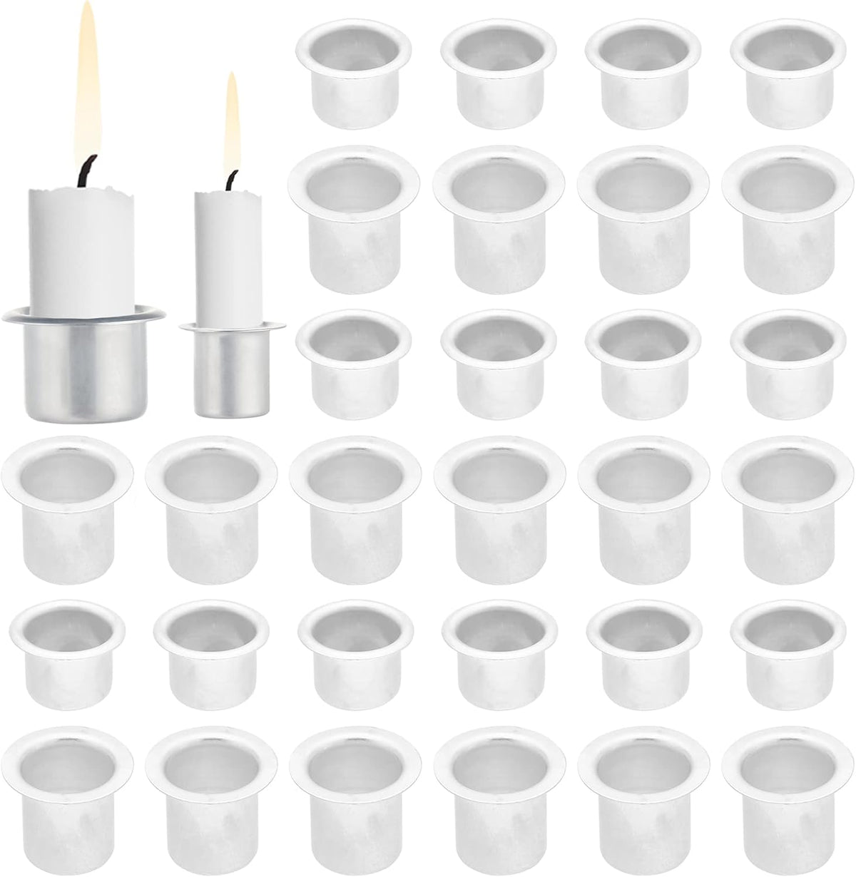 PH PandaHall Mini Metal Candle Holders - 40pcs Aluminum Drip Protectors for Taper Candles | 0.47/0.79 Inch