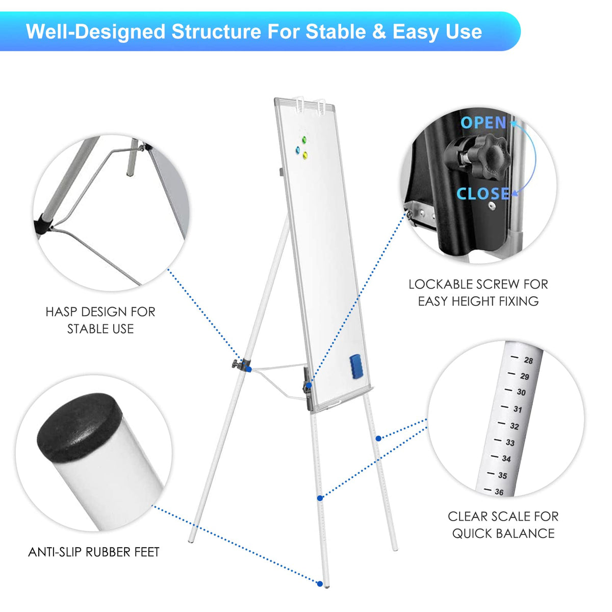 Easel Whiteboard - Magnetic Portable Dry Erase 36 x 24 Tripod Height Adjustable, 3' x 2' Flipchart Easel Stand White Board for Office or Teaching at Home & Classroom (36x24 White)