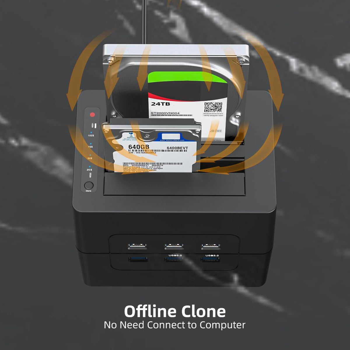 MAIWO 2.5 3.5 Inch 3X 3.0 48TB Dual Bay Hard Drive Docking Station with Offline Clone for SATA HDD SSD, USB Hub