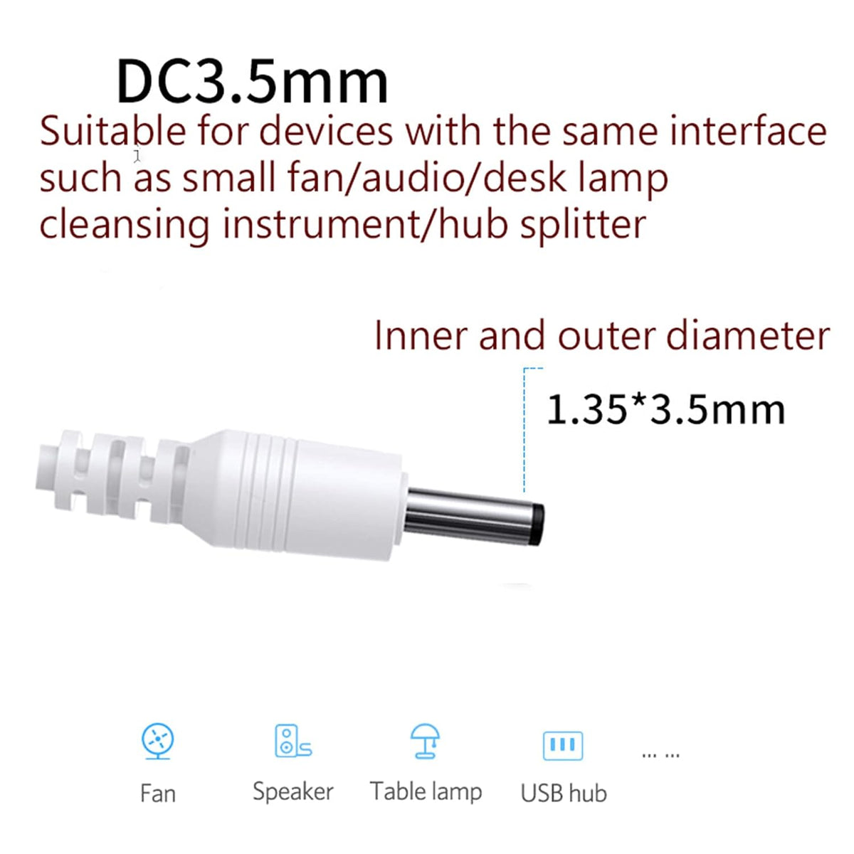 generic 3.5 1.35mm Straight Power Connector Adapter X Plug to USB Power Cable for Table Lamp