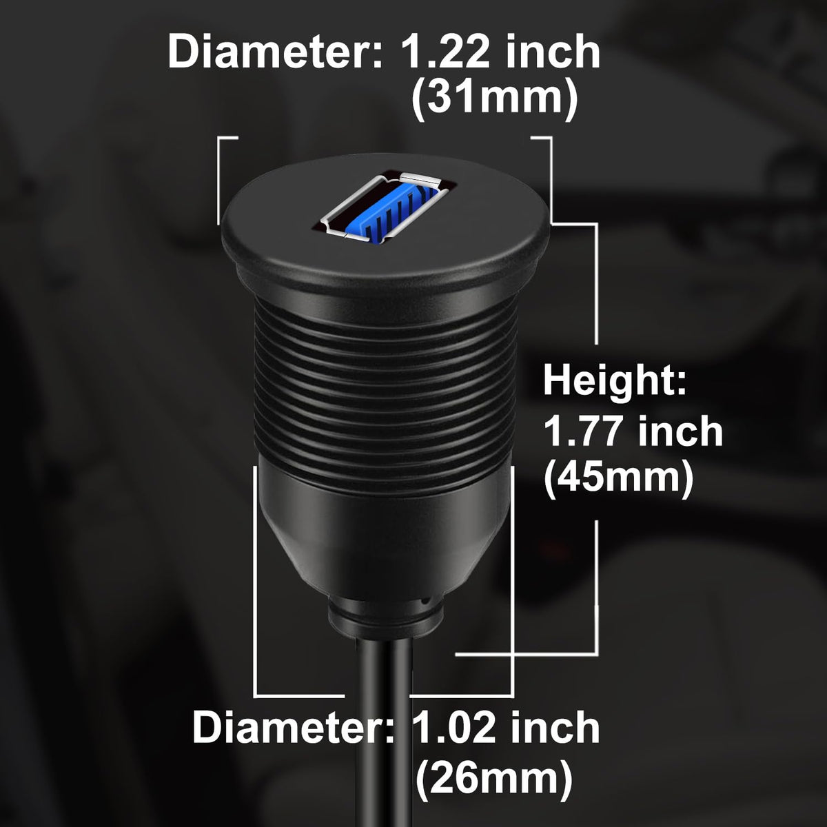 3.0 3ft BATIGE Single Port USB Male to Female AUX Car Mount Flush Cable Waterproof Extension for Car Truck Boat