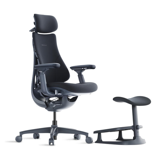 LiberNovo Dynamic Ergonomic Desk Chair + StepSync Footrest Bundle - Comfy Home Office Chair with Adaptive Lumbar Support, 160° Recline & Built-in Spine Stretch, Black+48cm