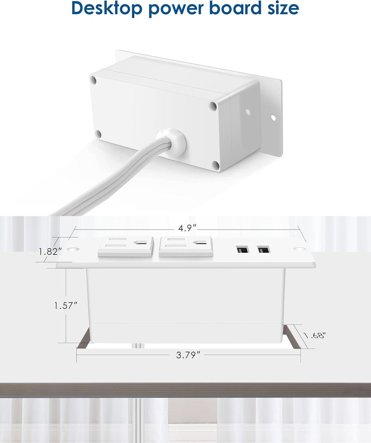Jgstkcity 6.56Ft Grommet 2-Outlet 2 Conference Recessed Power Strip Socket Cord,Desktop Power Power Strip with & USB