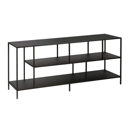 Henn&Hart TV Stand for TVs up to 60" with Metal Top and 2 Open Display Metal Shelves for Living Room, Family Room, or Office, Black
