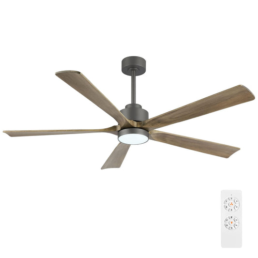 ELEHINSER 60" Modern Ceiling Fan with Light and Remote Control, 5 Solid Wood Blades 6-Speed Noiseless Reversible DC Motor, Ceiling Fan for Kitchen Dinning Living Room, Charcoal Finish with Wood Blades