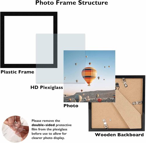 JCJMY 6x6 Picture Frame - Black Wall Hanging & Tabletop Display | Shatter Resistant Plexiglass
