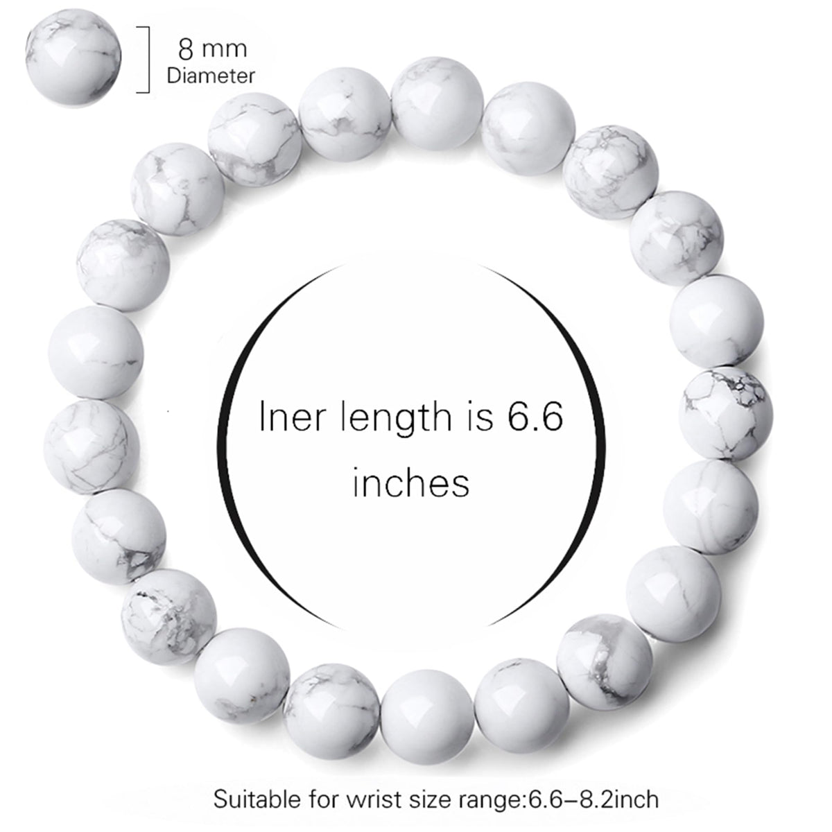 Cryhand Handmade 8mm Beaded Bracelets For Men Protection Bracelet For Women Chakra Feng Shui Stretchy Handmade Lucky Money Stretchy Crystal Bracelets Best Gifts (Howlite)