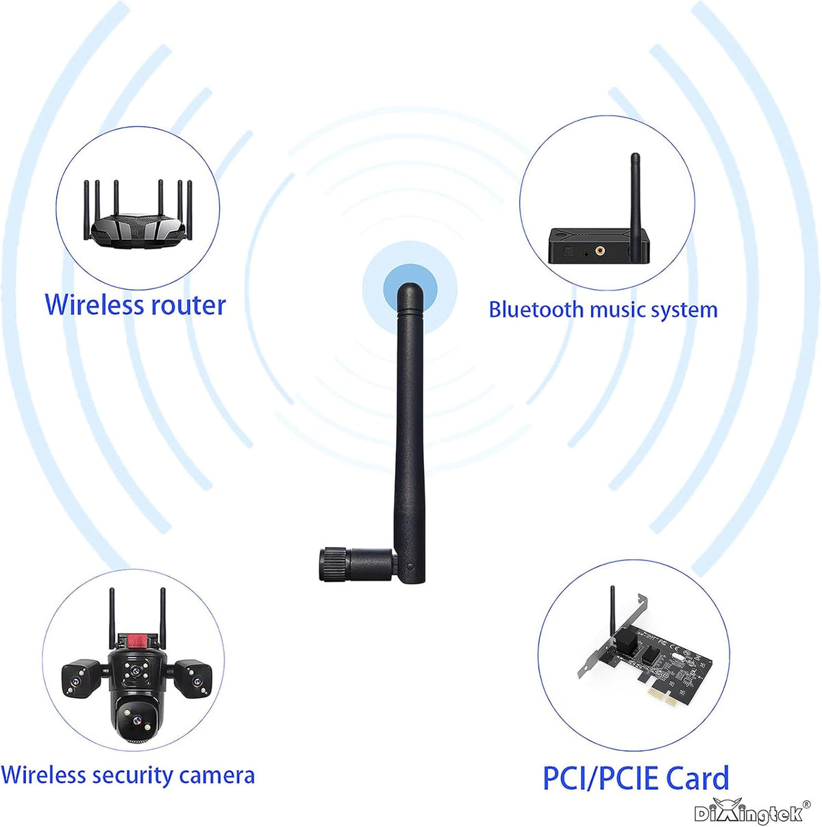 Dixingtek 6E 2.4GHz 5GHz 6GHz 2-Pack WiFi Tri-Band Bluetooth SMA Male Antenna, Compatible with WiFi Router Camera PCI-E