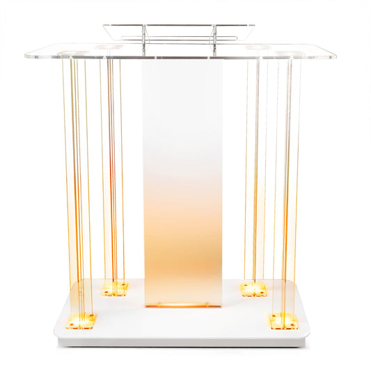 Devloutt Acrylic Church Pilpits with Wheels, 46'' Church Podium with 15 Colors RGB LED Lights,Podium Stand Lecterns Pulpits for Church, Wedding, Concert Speech, Classroom (40”L*17.7”W *46.6”H)