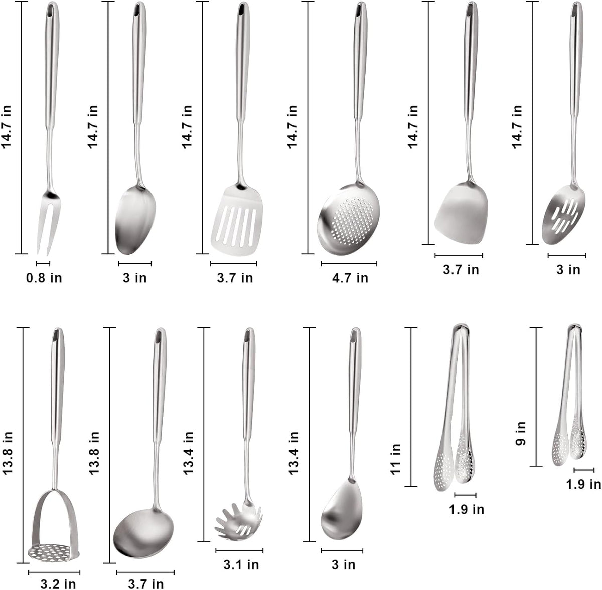Stainless Steel Kitchen Utensils Set - 12 PCS Durable Cooking Tools for Effortless Meal Prep