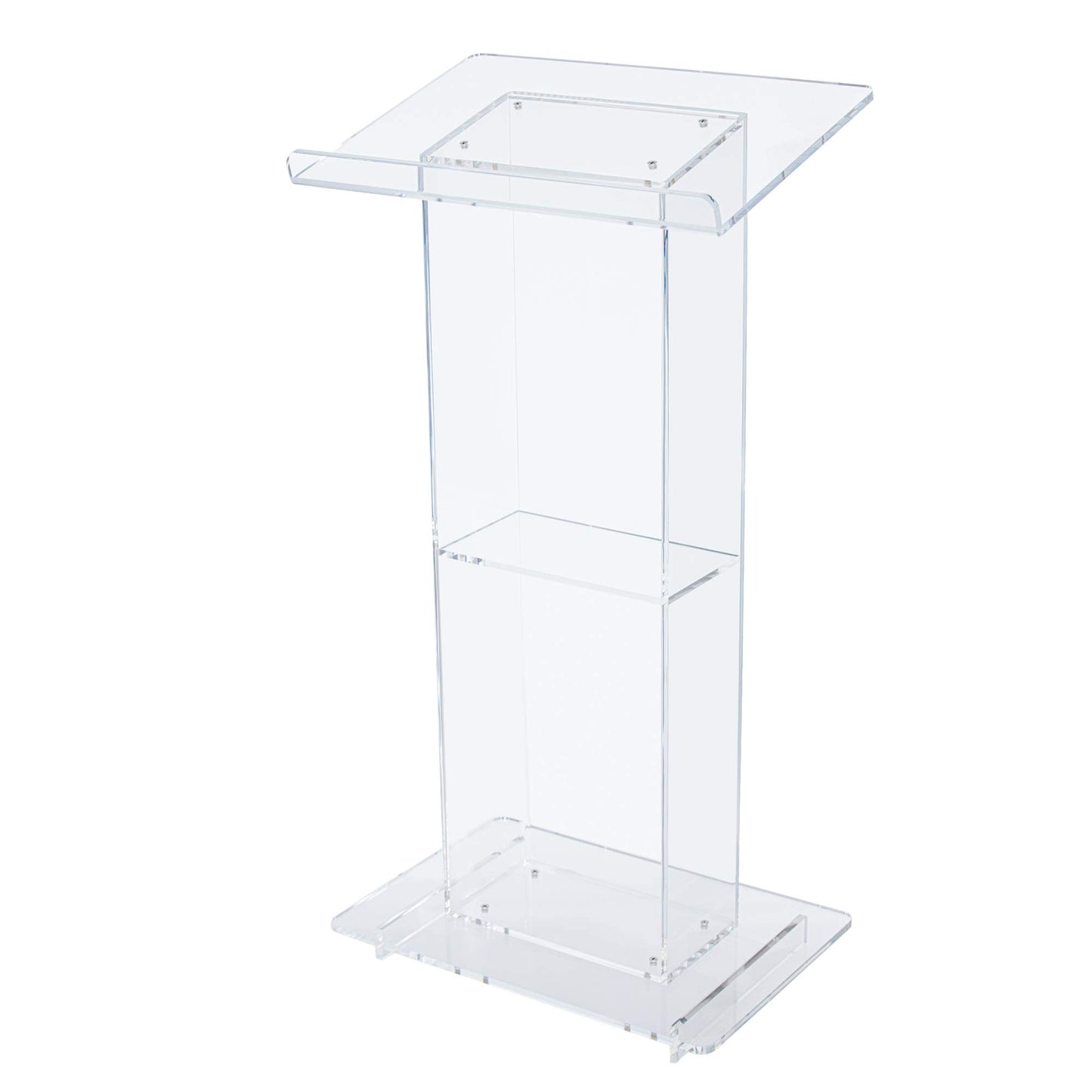 OEF Furnishings CoreGhost Series Commercial-Grade Modern Clear Acrylic Lectern with Shelf (24-inch Reading Surface)