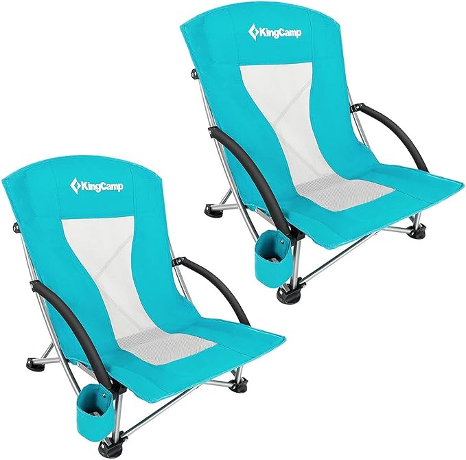 KingCamp Low Beach Chairs, Portable Folding Chair for Adults Extra Wide Ergonomic High Back Seat 300lbs Heavy Duty Lightweight Oversized Gear with Carry Bag for Outdoor Lawn Camping Picnic