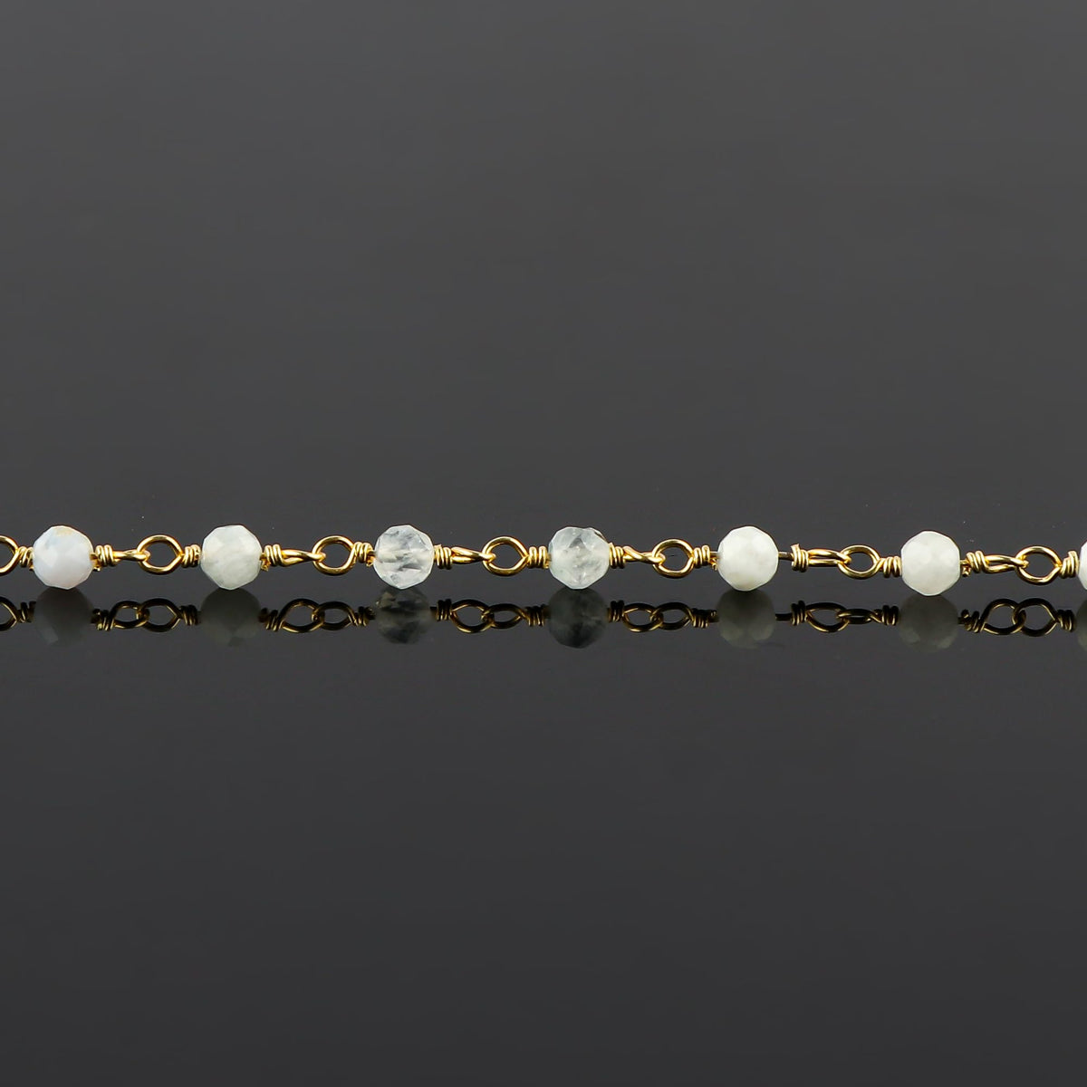 CRYSTALINES Natural Rainbow Moonstone Gemstone Cluster Bracelet, 14K Gold Plated Rosary Chain, Handmade Bohemian Women Jewelry, Healing Crystals Beads, June Birthstone (Approx. 7+1inch)