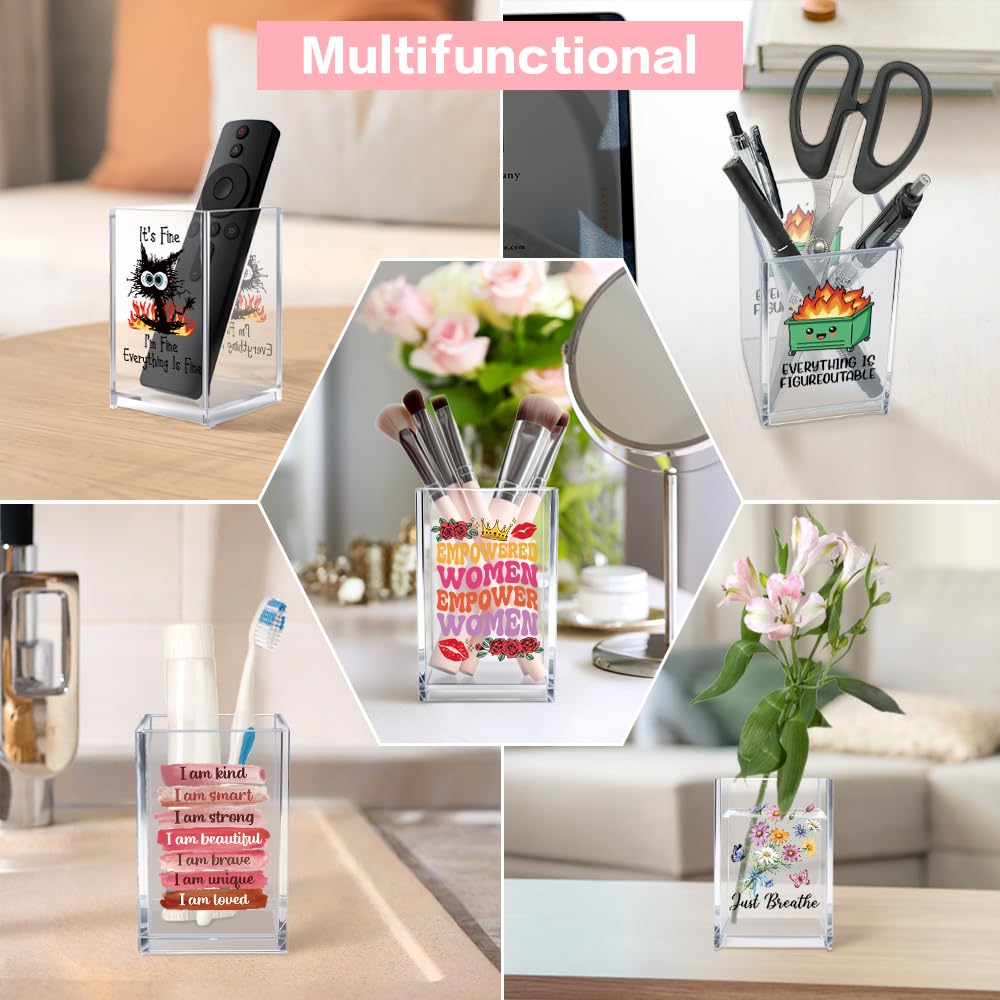 Vgrti Just A Girl Who Loves Makeup Acrylic Makeup Brush Organizer Holder, Girls Desk Acrylic Brushes Storage, Christmas Birthday Gifts for Daughter Niece Sister BFF Make Up Artist Makeup Lover