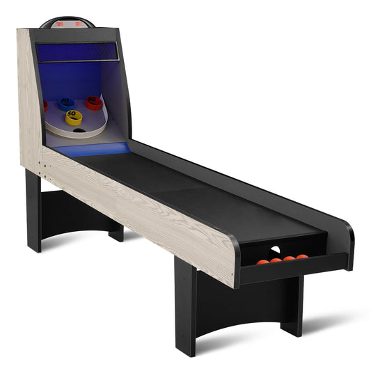 RAYKEEP 8’ Roll and Score Arcade Game Table, Classic Ball Machine with LED Electronic Scorer, Sound, Automatic Ball Return for Family Recreation Game Rooms - 4 Balls Included