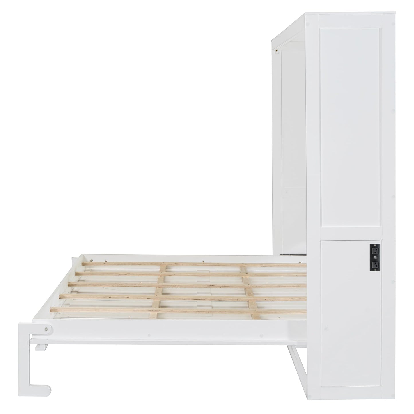 Ball & Cast Murphy Bed Queen Size Wall Chest with Charging Station and Slat Support,Wood Hideaway Cabinet Platform Bedframe w/Leg,can be Folded,Space-Saving,for Small Room,Dorms,White