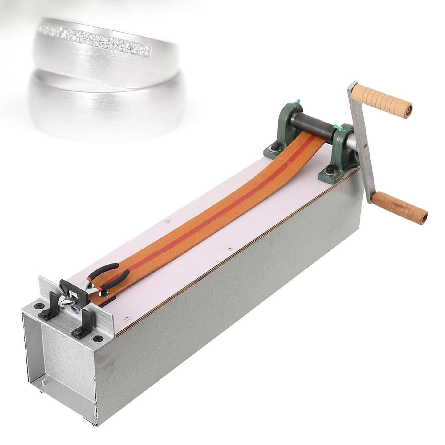 QUGURLID Manual Wire Drawing Bench,Jewelry Wire Pulling Machine w/Steel Frame and Leather Belt,Jewelry Craft Tool w/Removable Handle,for Earrings Repair,Bracelet Making