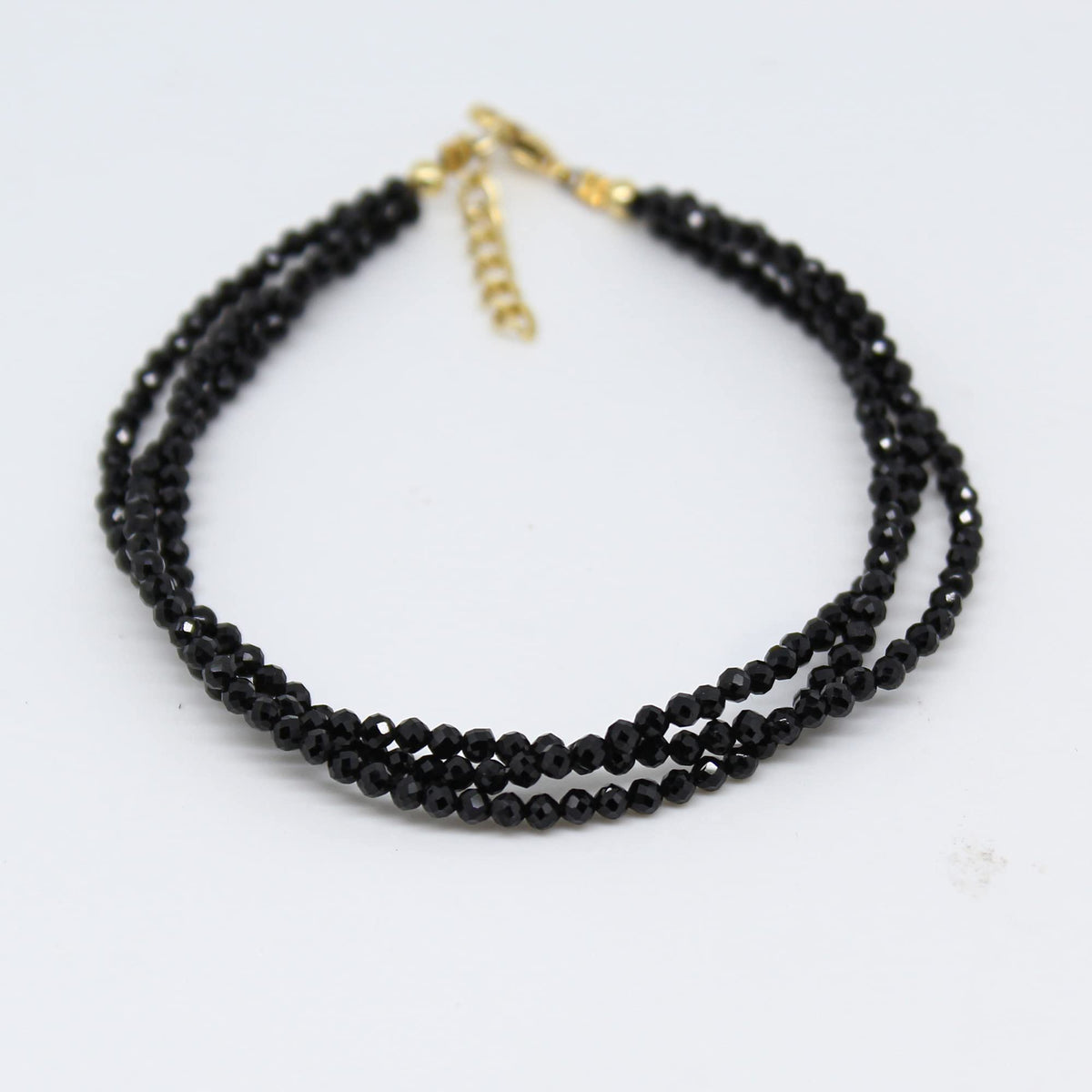Gempires Natural Black Spinel Beaded Bracelet Gemstone Multi Strand Crystal Jewelry Hypoallergenic 8 Inch Gold Plated Elegant Birthday Jewelry Gifts for Women