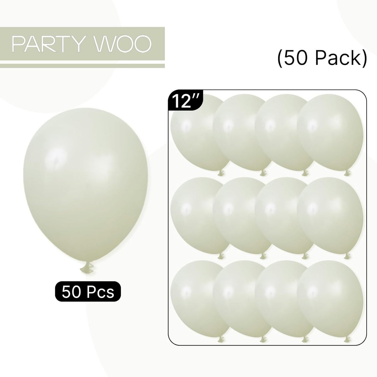PartyWoo Sage Green Balloons - 50pcs 12 Inch Boho Dusty Olive Latex for Birthday & Wedding Decor