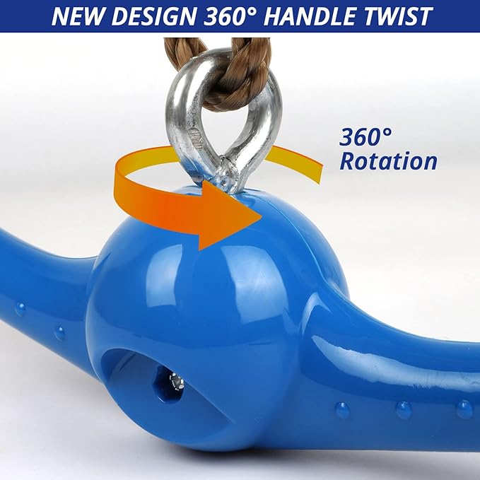 Ninja-Twister Swing Spins Set: Slackline Attachments - 360° Handle Twist-Spin Flips Toy Activate Ninja Powers Warrior Accessories Kids Hang Toys for Playground Backyard Blue